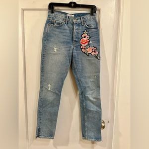 NWOT GRLFRND custom Embroidered Karolina High Rise Jeans in Last Dance Size 27